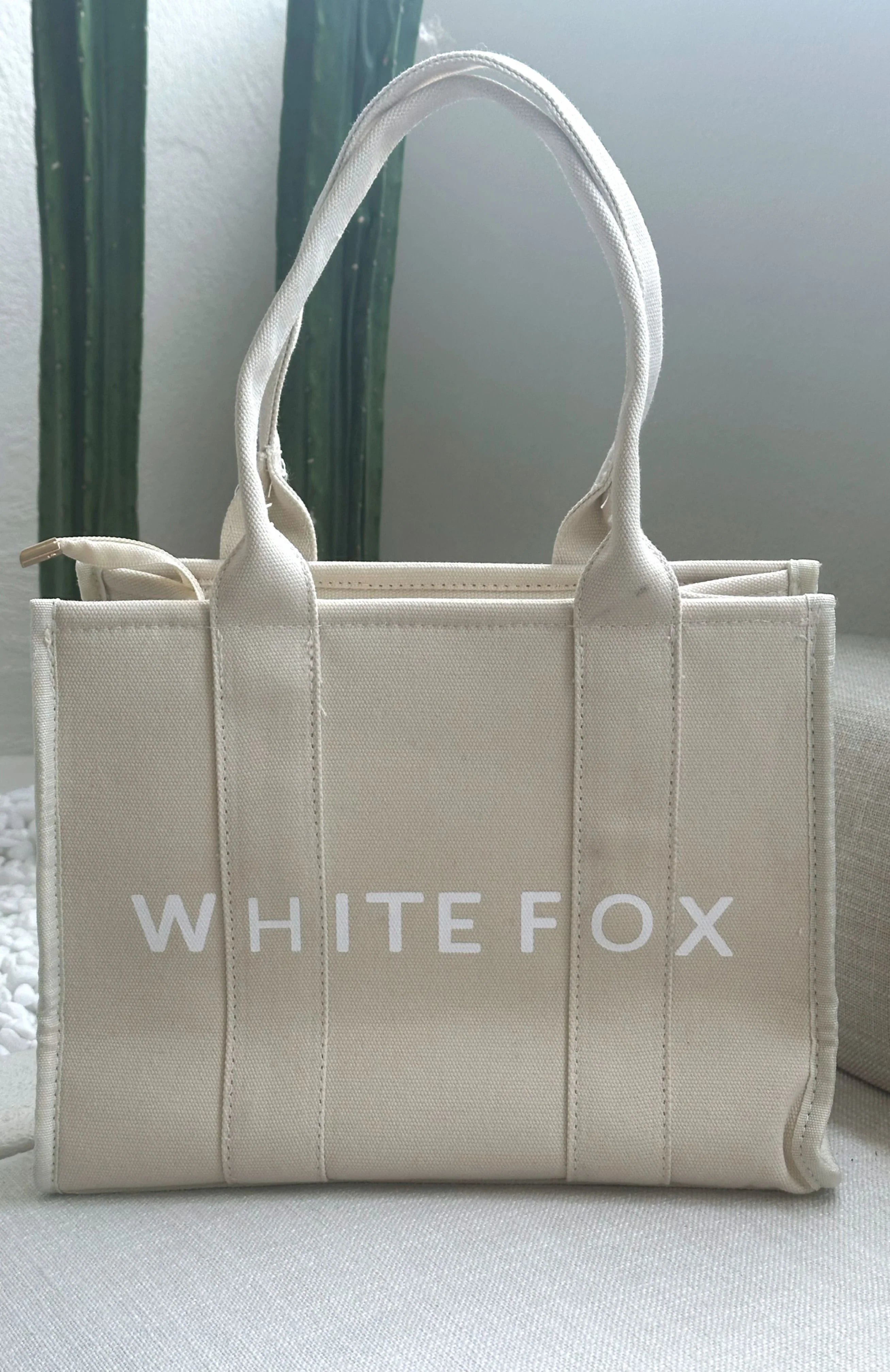 White Fox Mini Tote Bag Beige