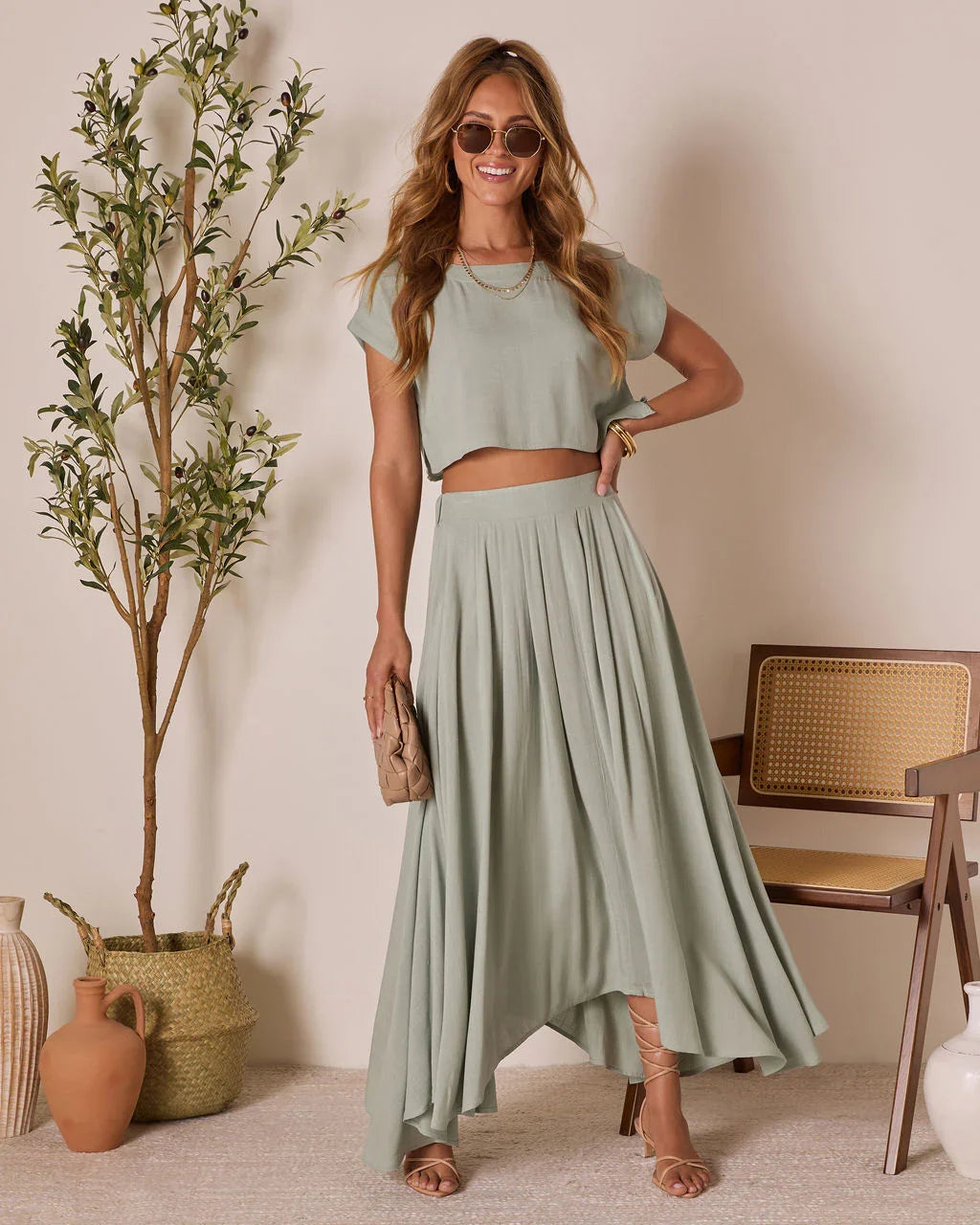 Fresh Breeze Asymmetrical Hem Maxi Skirt