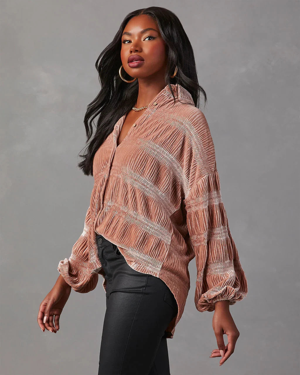 Bette Textured Velvet Button Down Top