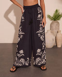 Korinna Floral Print Drawstring Wide Leg Pants