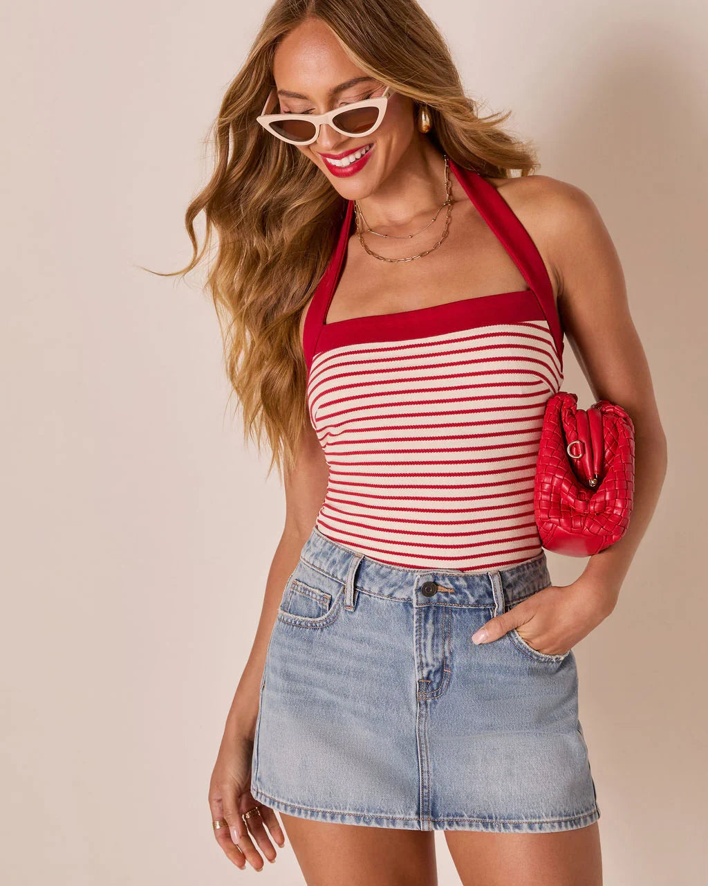 Preslie Striped Halter Neck Tank