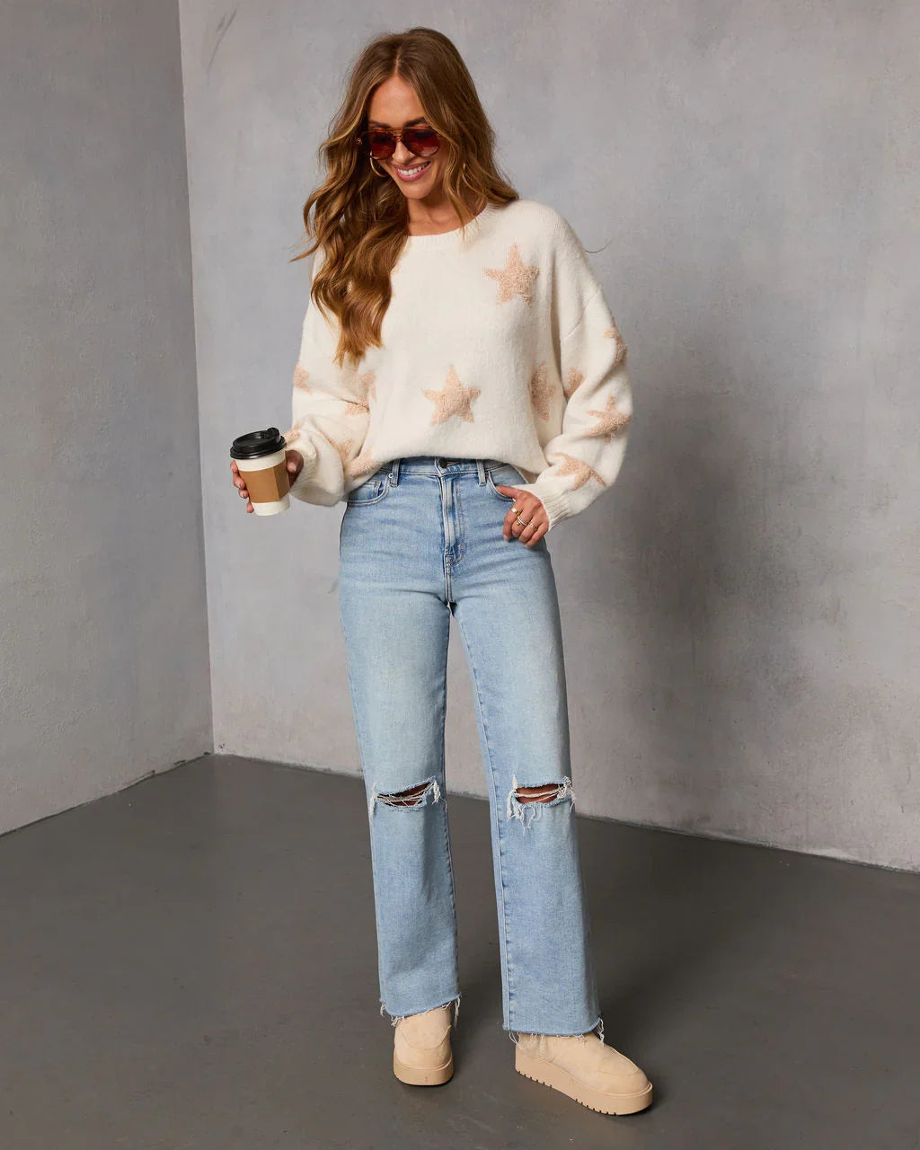 Starlit Snuggle Star Graphic Knit Sweater
