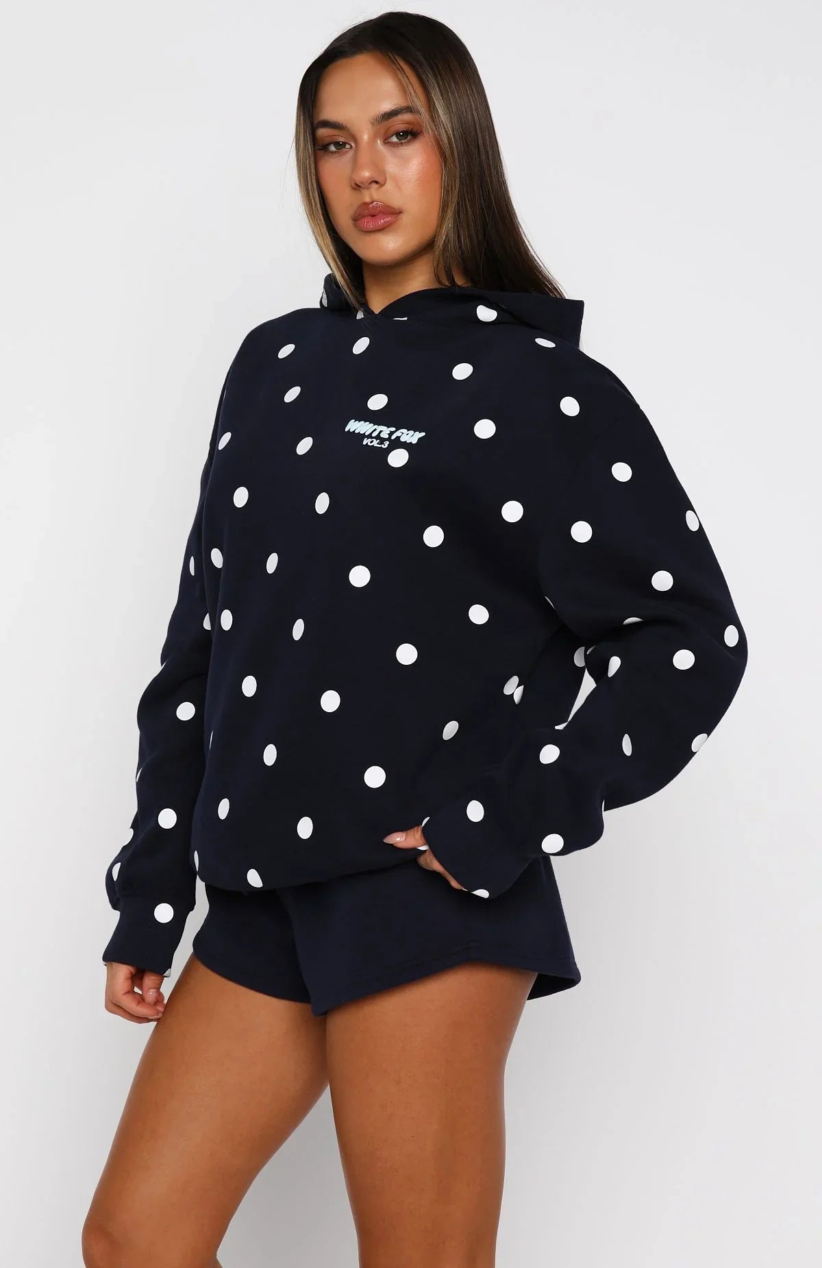 Offstage Printed Oversized Hoodie Navy Polka Dot