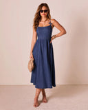 Tide To Me Bow Strap Midi Chambray Dress