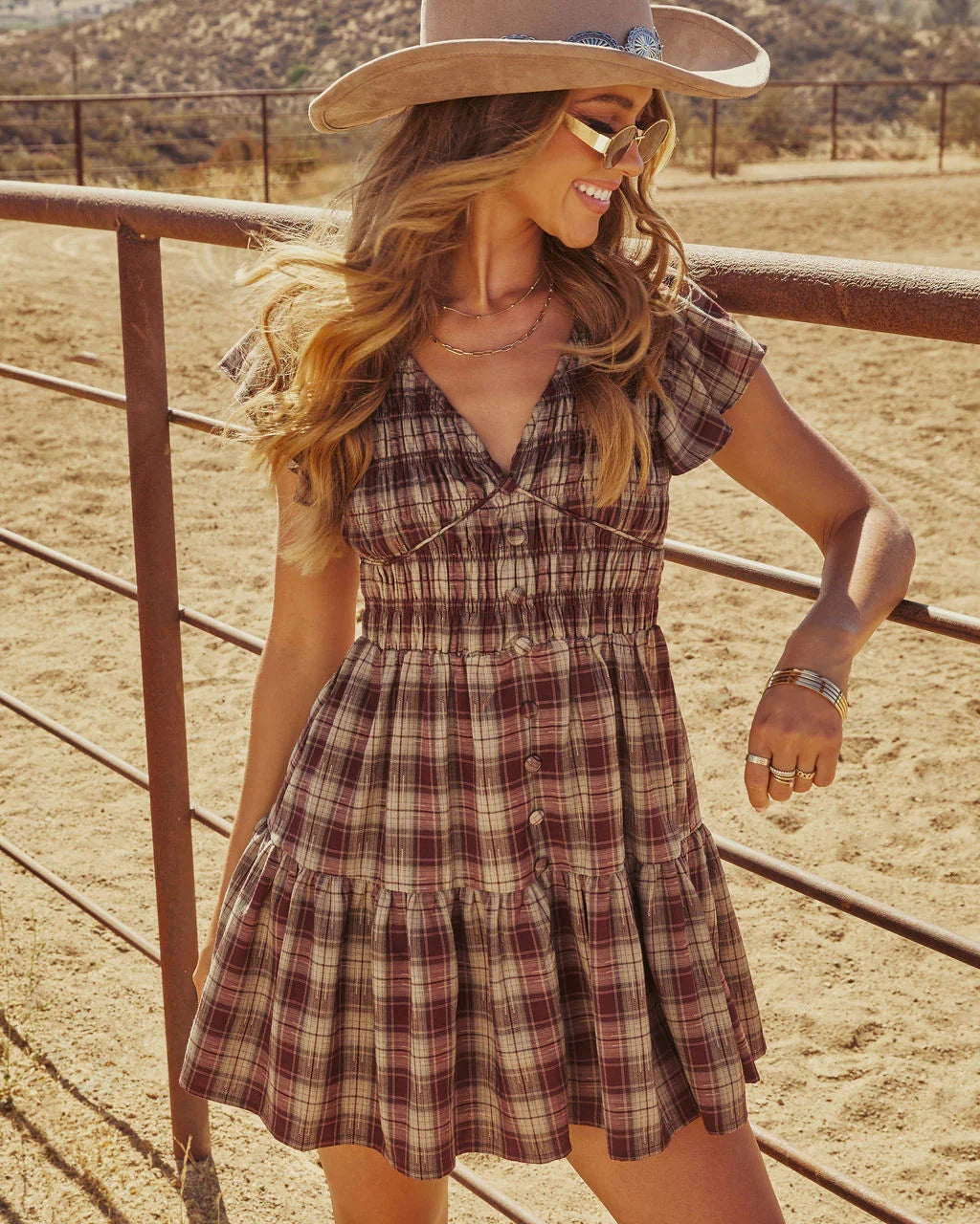 Peggie Smocked Plaid Mini Dress