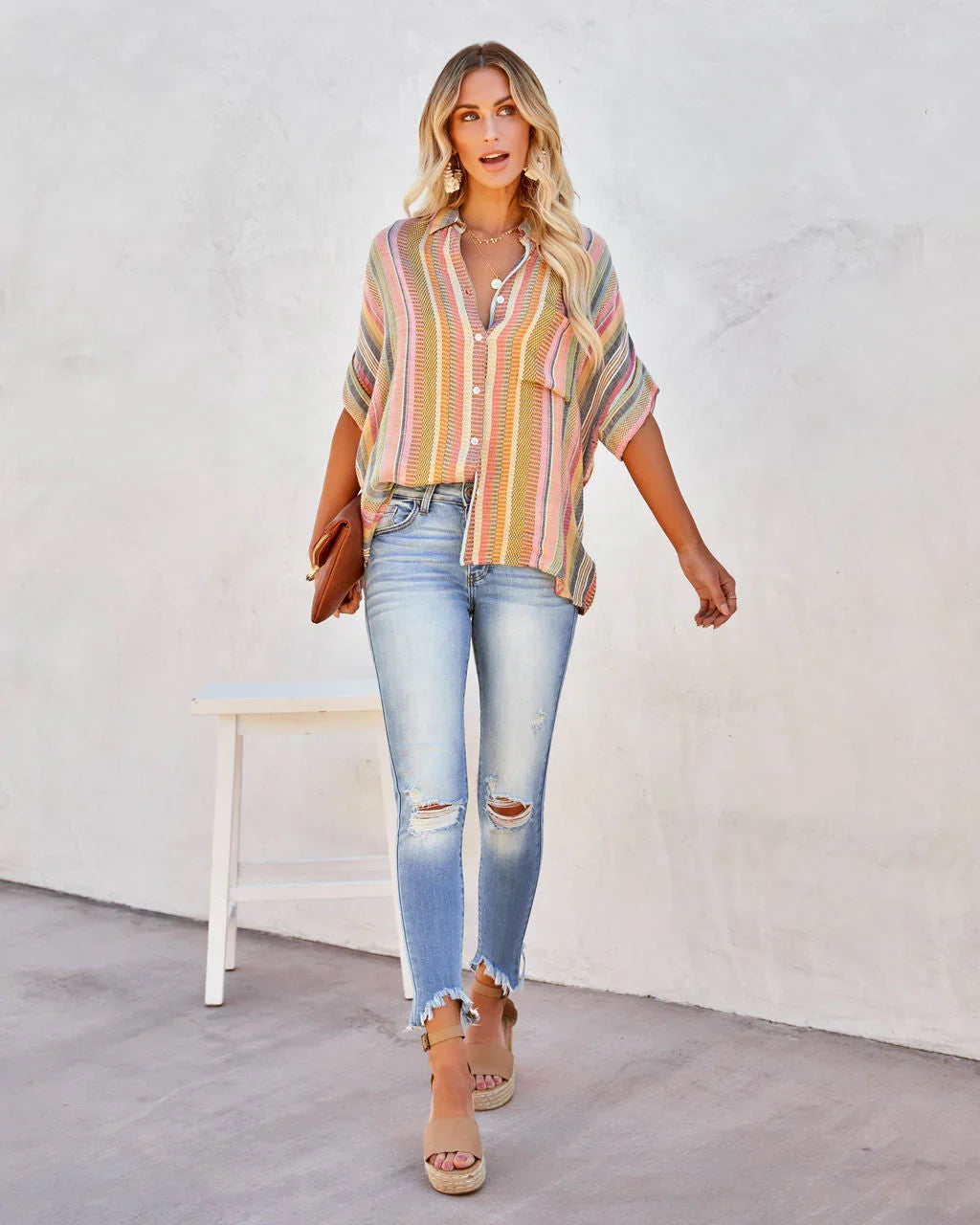 Camille Striped Woven Button Down Top