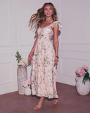 Garden Romance Floral Linen Maxi Dress