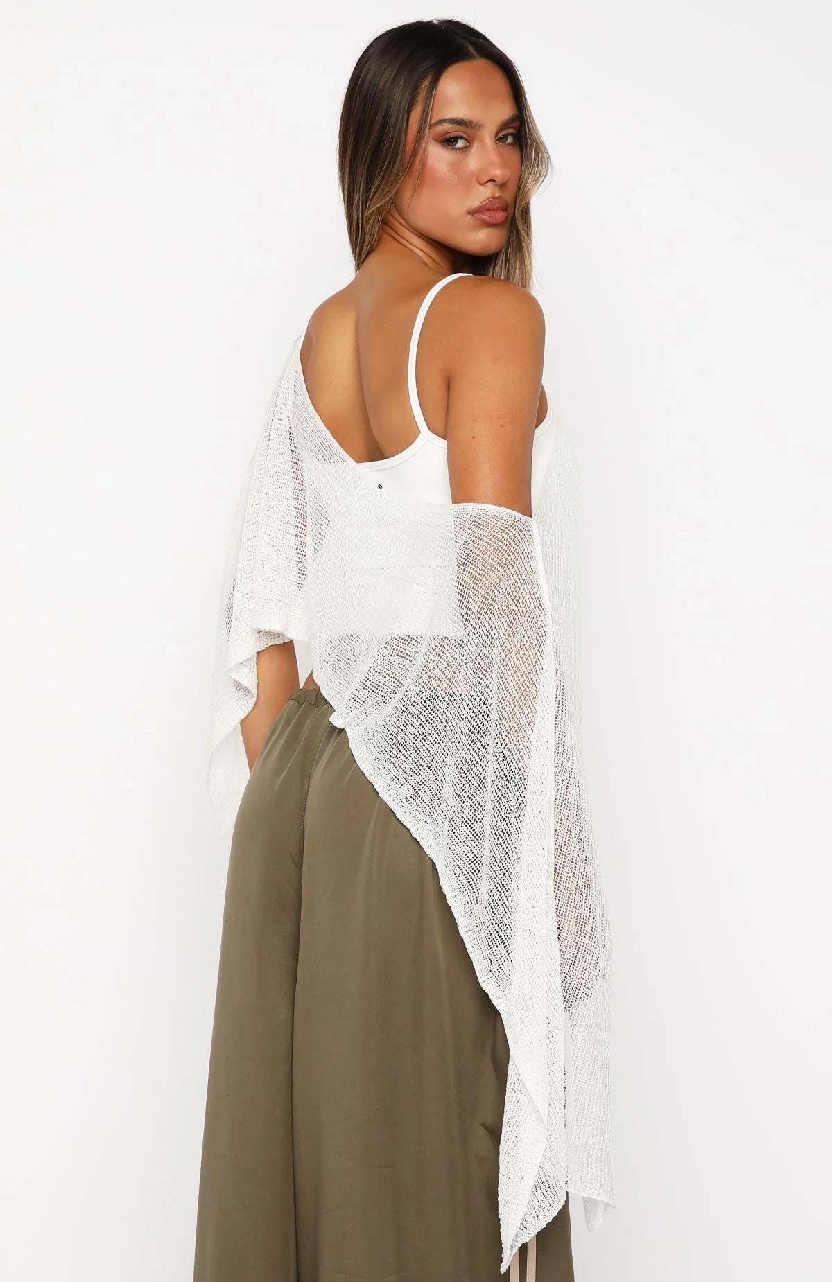Beach Therapy Knit Poncho Top Cream