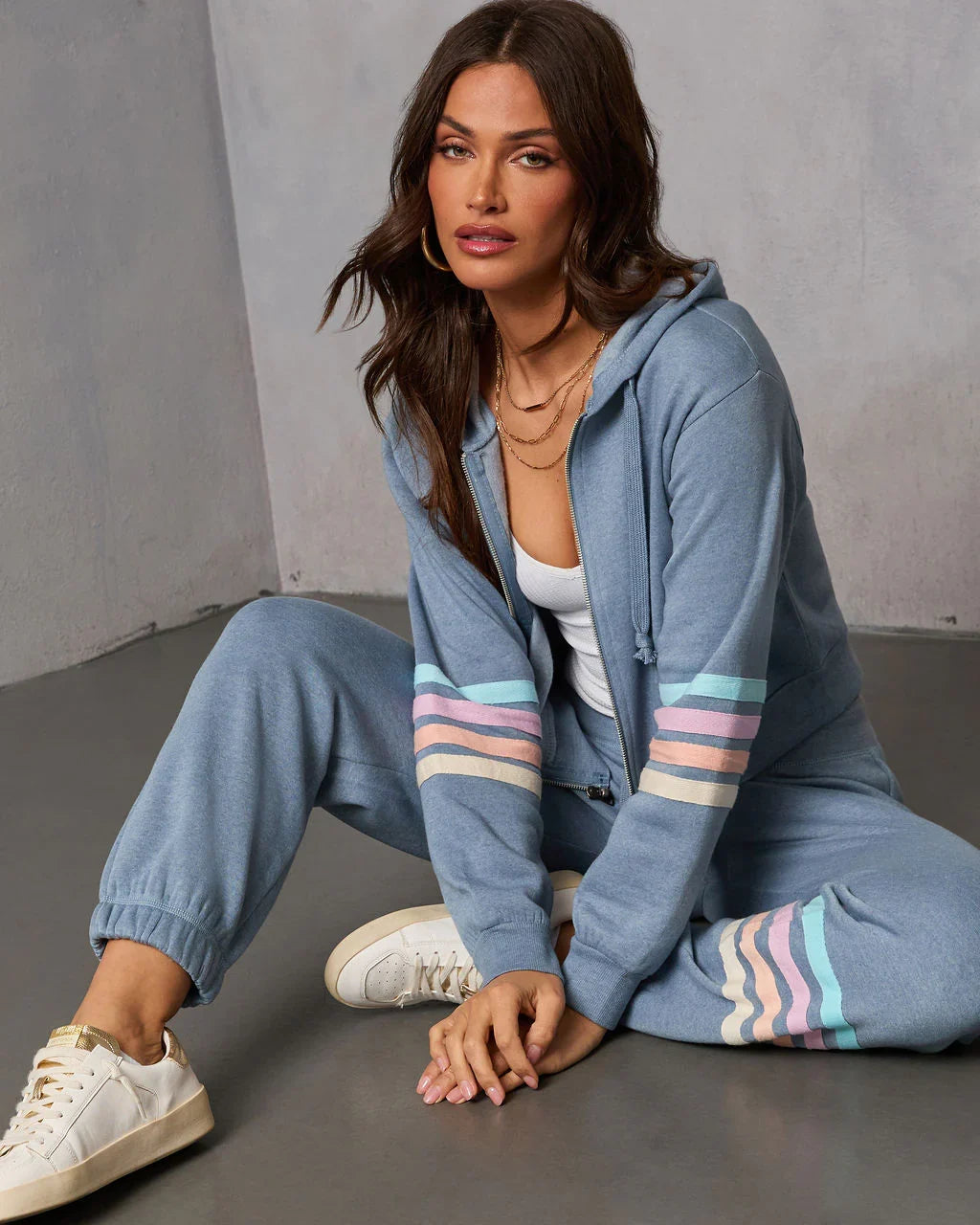 Seloria Striped Sleeve Drawstring Hoodie