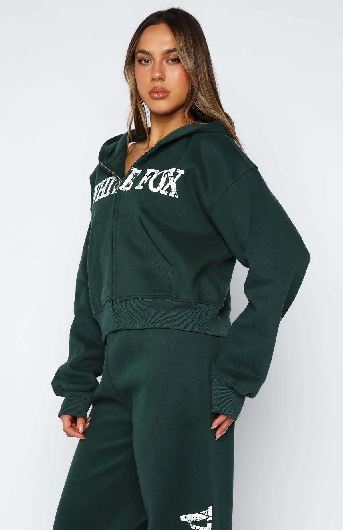 Brand New Start Boxy Zip Front Hoodie Forest Green