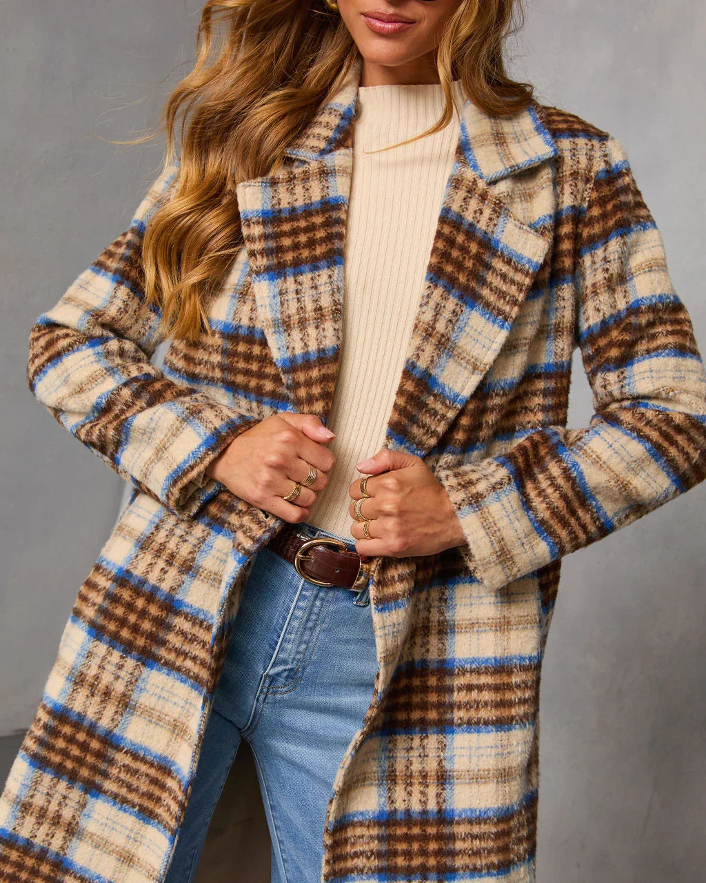 Isarn Plaid Double Breasted Long Coat