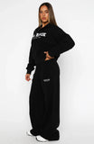 Just For Now Fleece Wide Leg Sweatpants Black