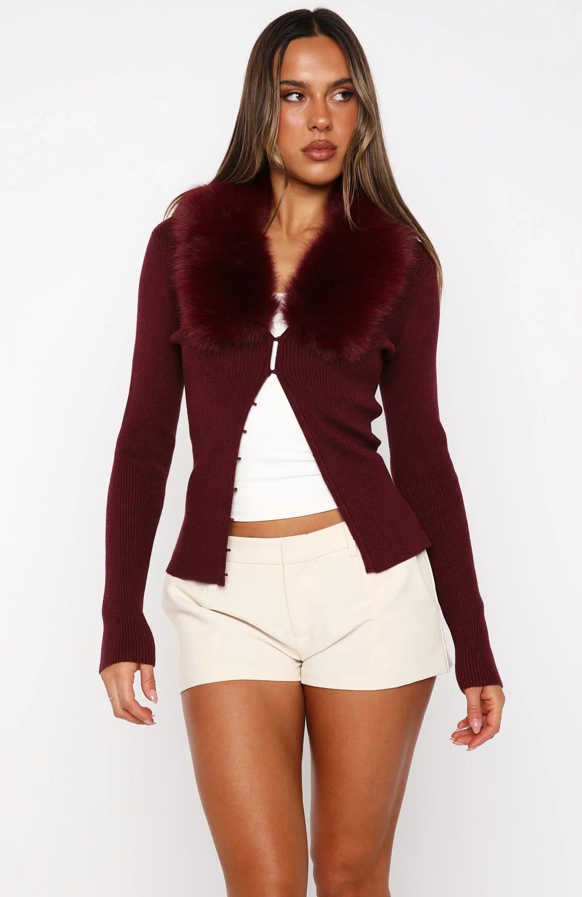 All Bundled Up Knit Cardigan Burgundy