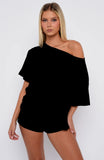 Slow Life Off Shoulder Oversized Pyjama Tee Black