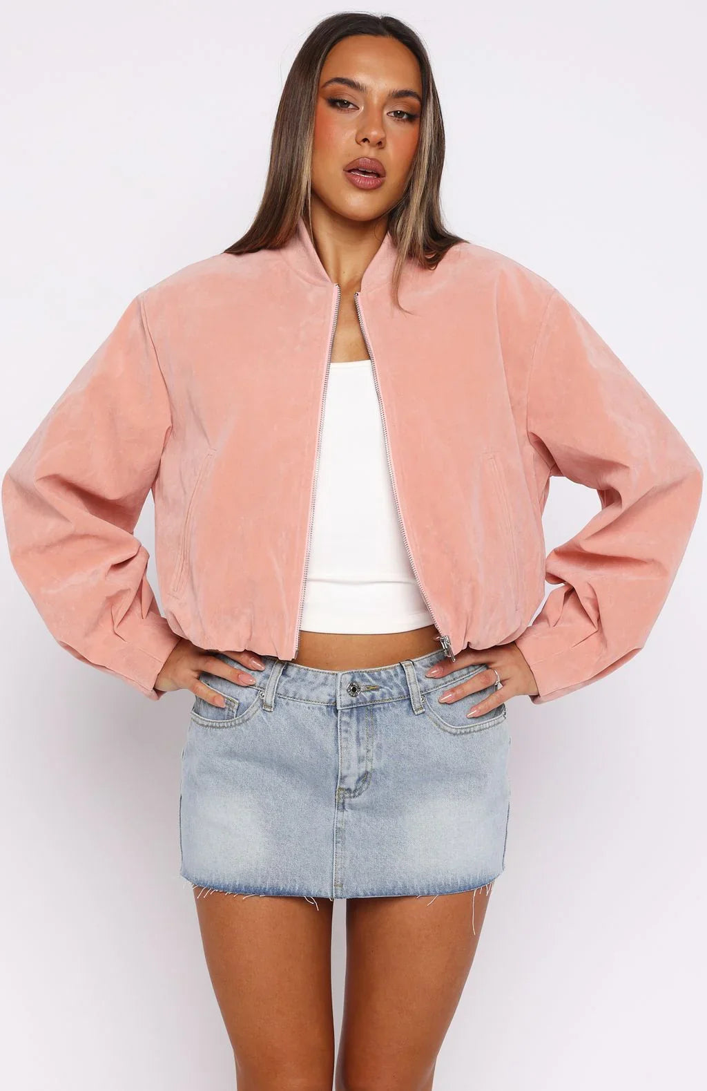 What Did I Miss Faux Suede Jacket Blush