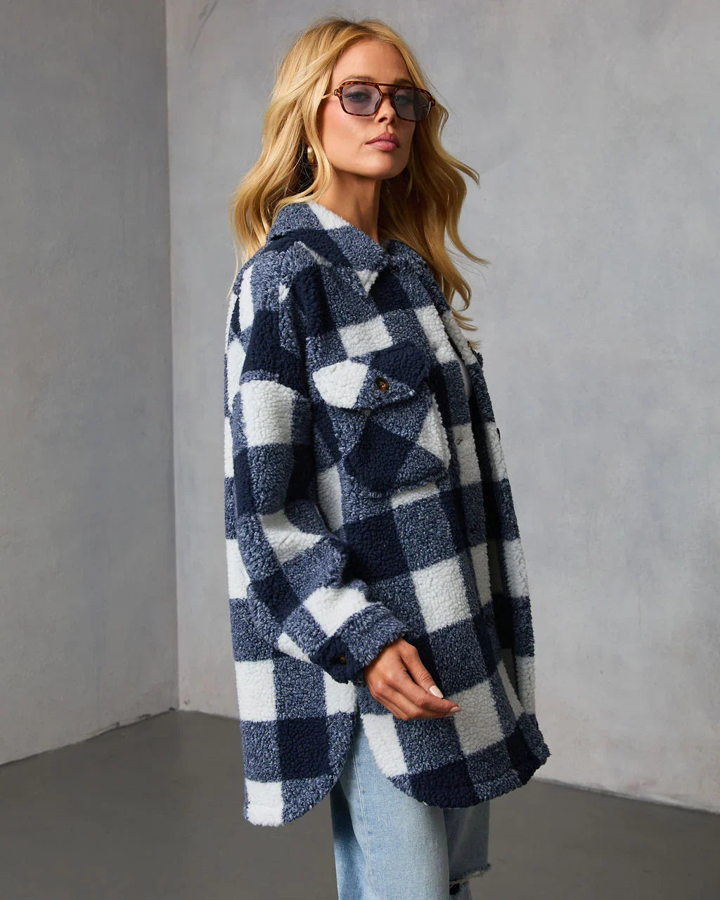 Elysie Curled Knit Plaid Jacket