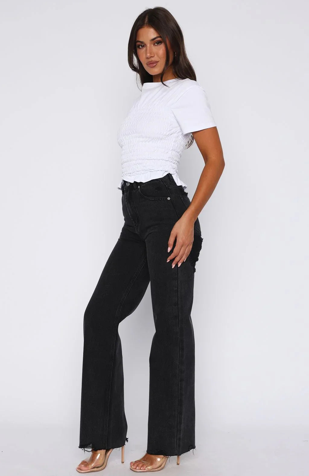 Alana High Waisted Straight Leg Jeans Black Acid