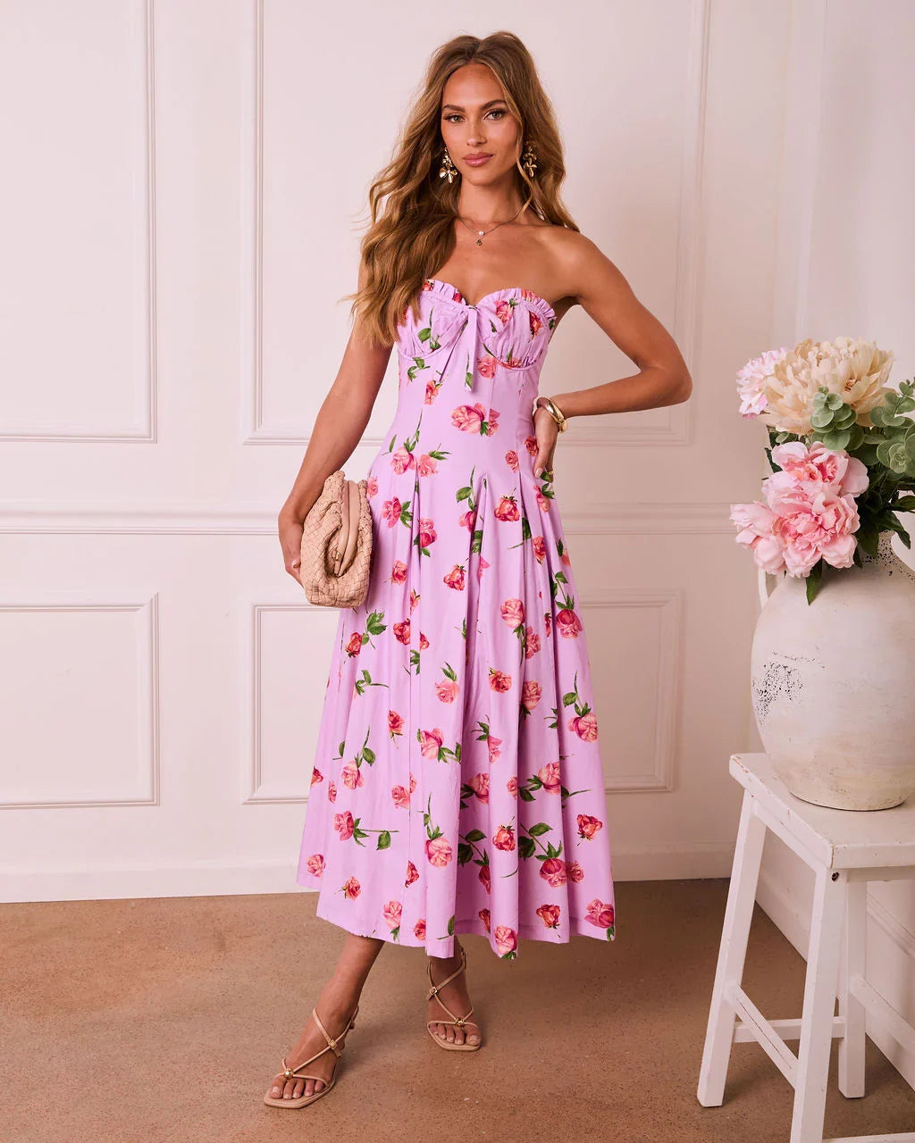 Petal Halo Strapless Floral Maxi Dress