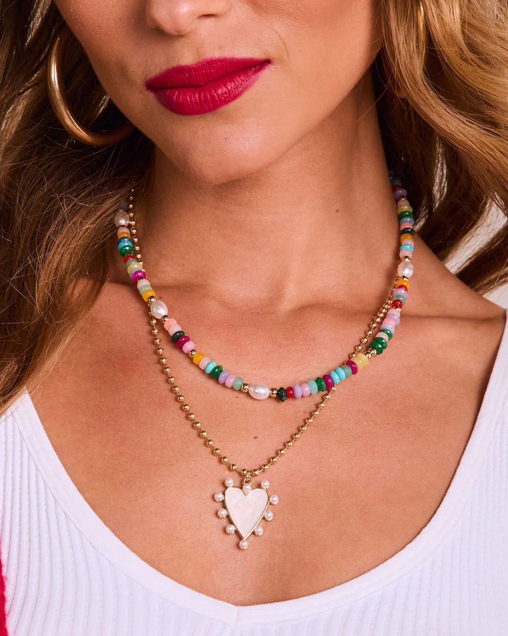 Light As Love Layered Beaded Heart Charm Necklace