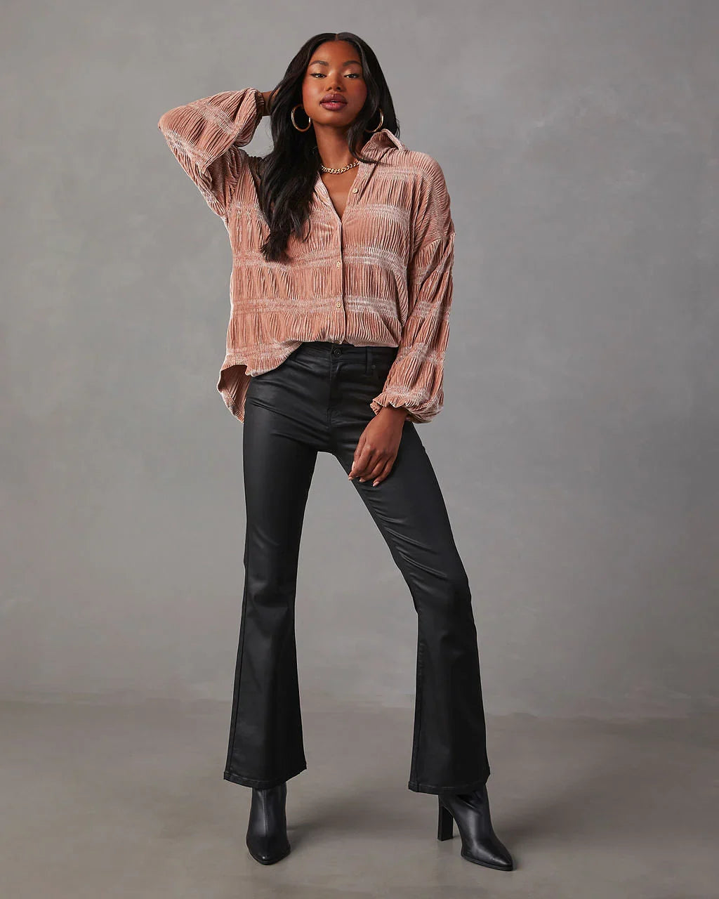 Bette Textured Velvet Button Down Top
