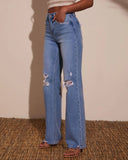 Katie Stretch Distressed Wide Leg Jeans