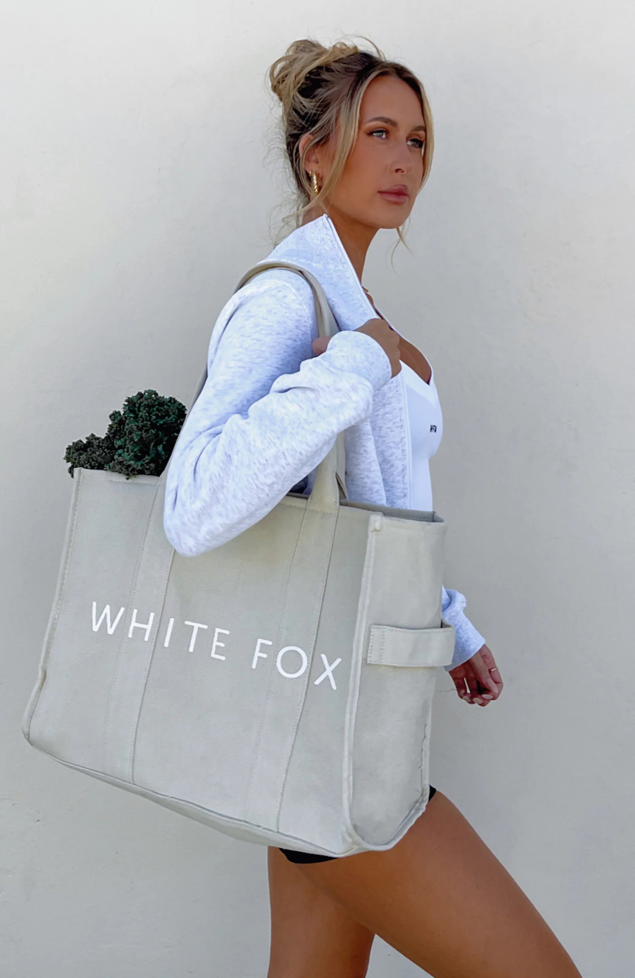 White Fox Tote Bag Beige