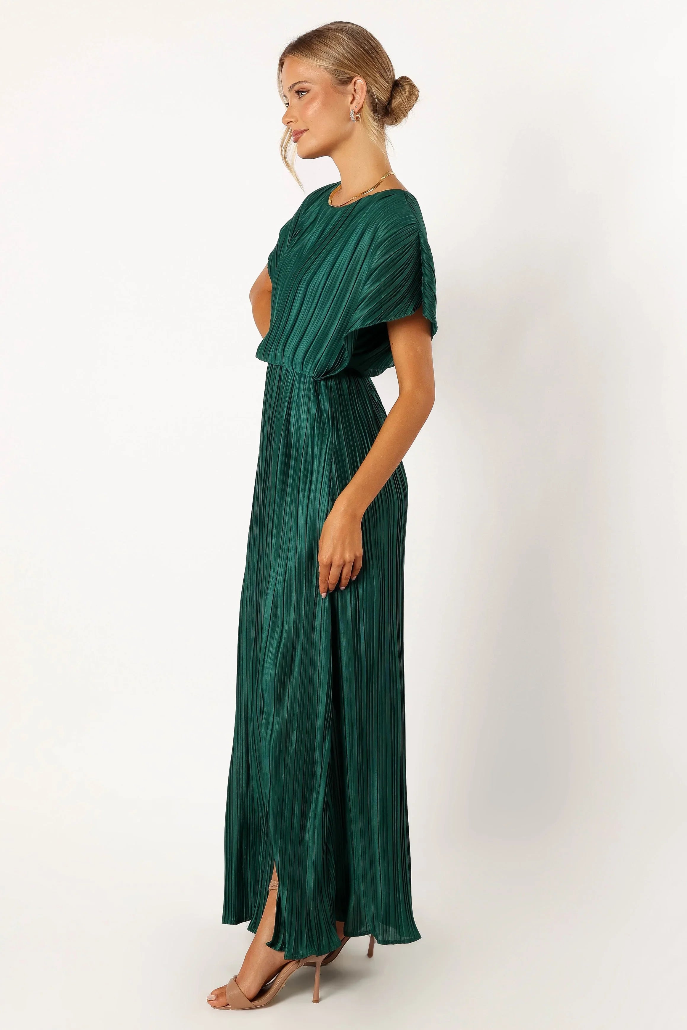 Neville Pleated Maxi Dress Teal Green