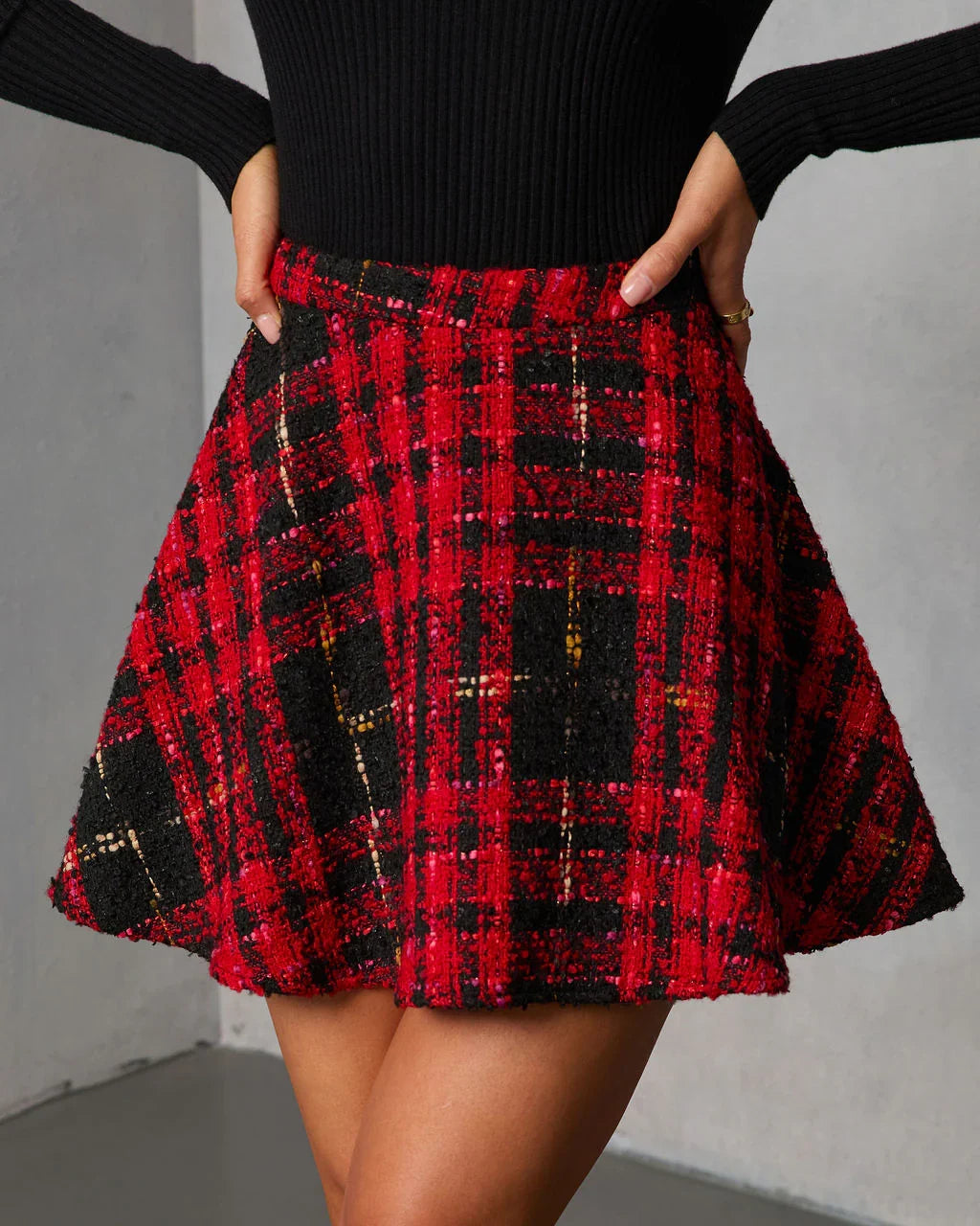 Fireside Manor Tweed Plaid Mini Skirt
