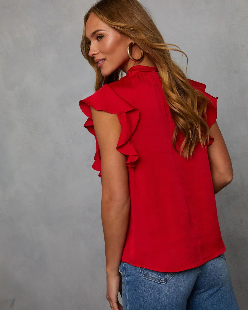 Tacie Mockneck Ruffle Sleeve Blouse
