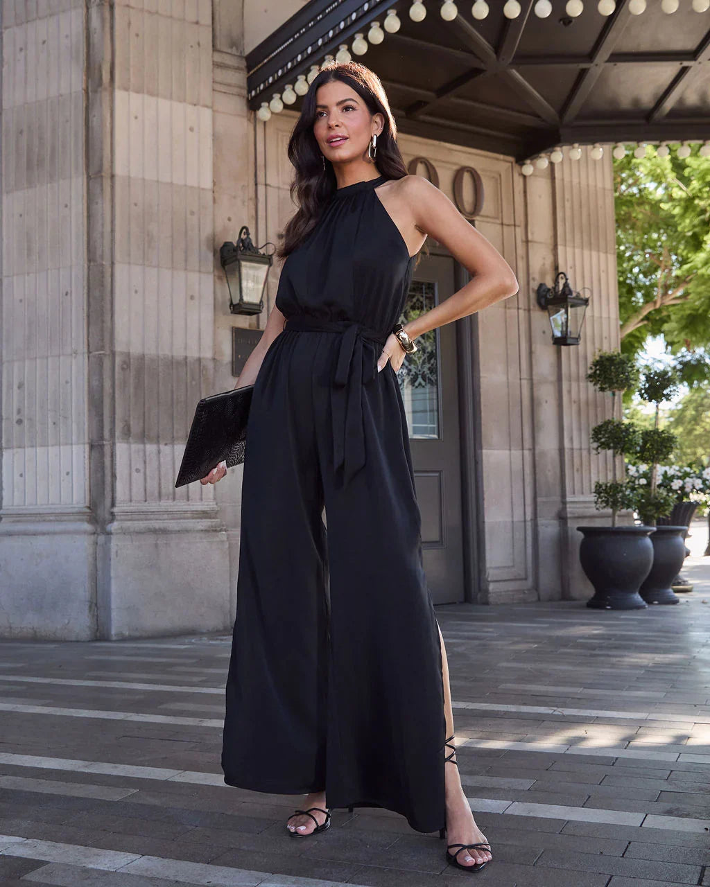 Sweet Spell Halter Waist Tie Jumpsuit