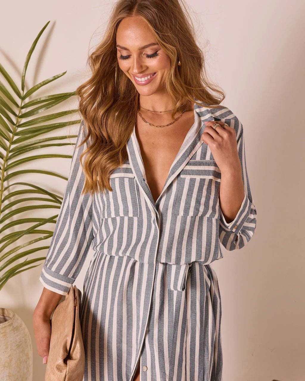 Cabana Cloud Striped Waist Tie Midi Dress