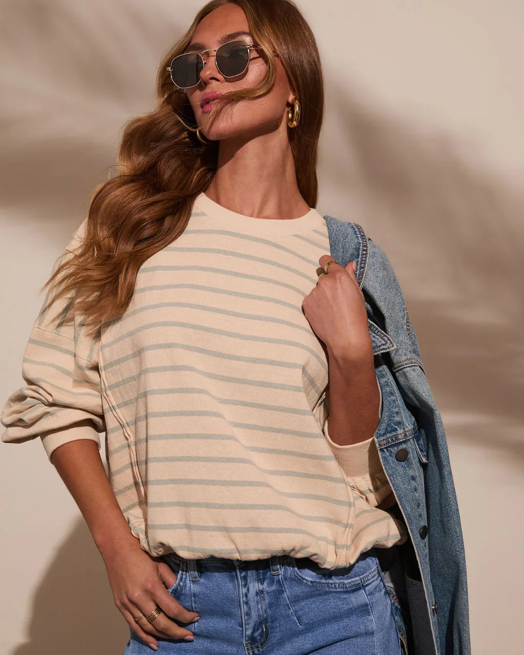 Classic Feel Striped Oversized Sweatshirt