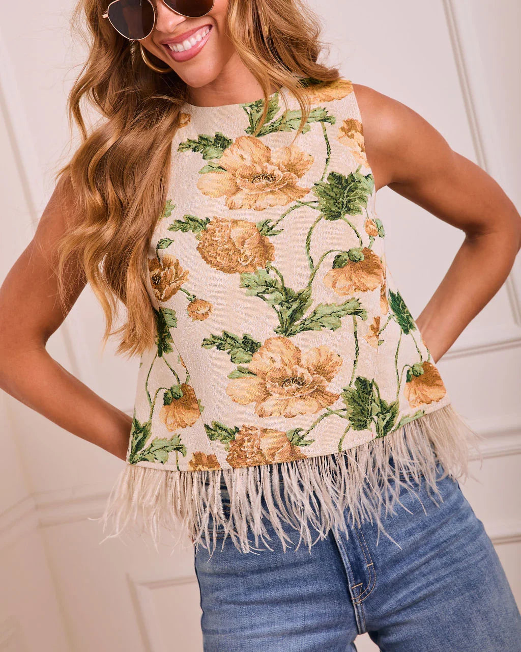 Airy Wildflower Floral Feather Hem Top