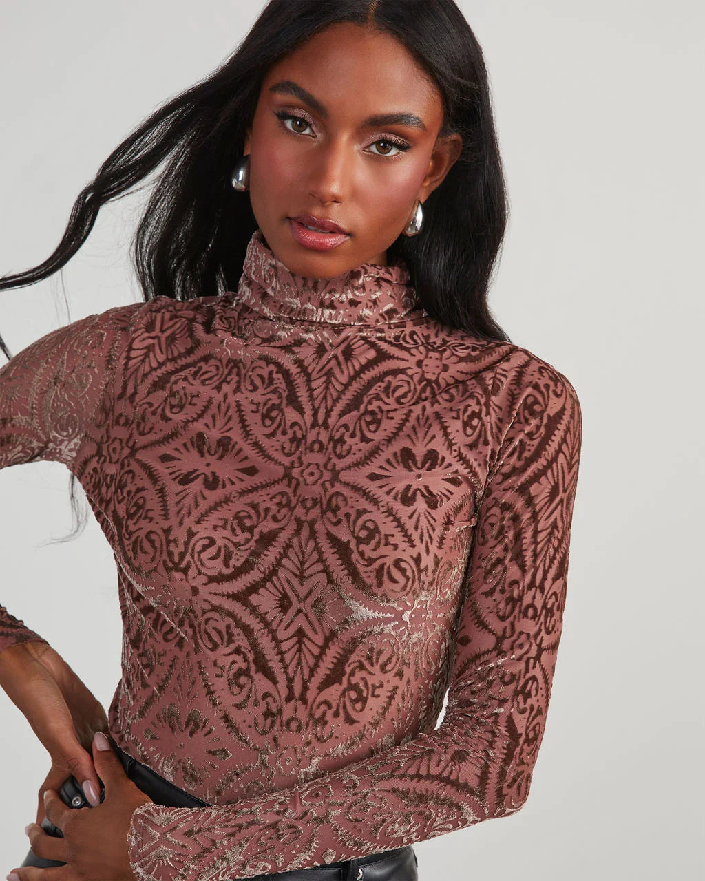 Tessy Velvet Burnout Turtleneck Top
