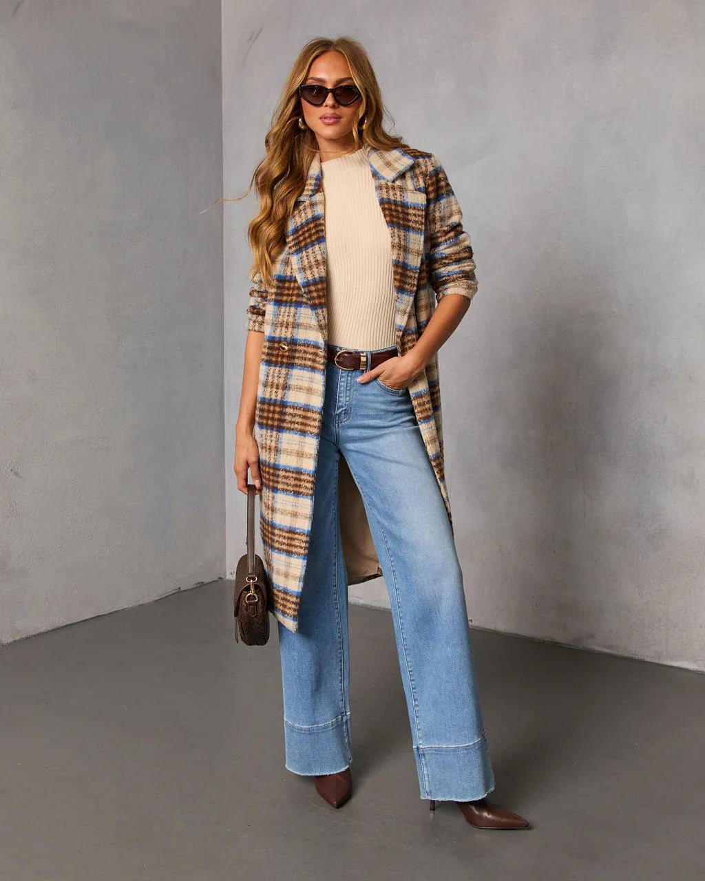 Isarn Plaid Double Breasted Long Coat