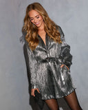 Estela Metallic Wrap Tie Mini Shirt Dress