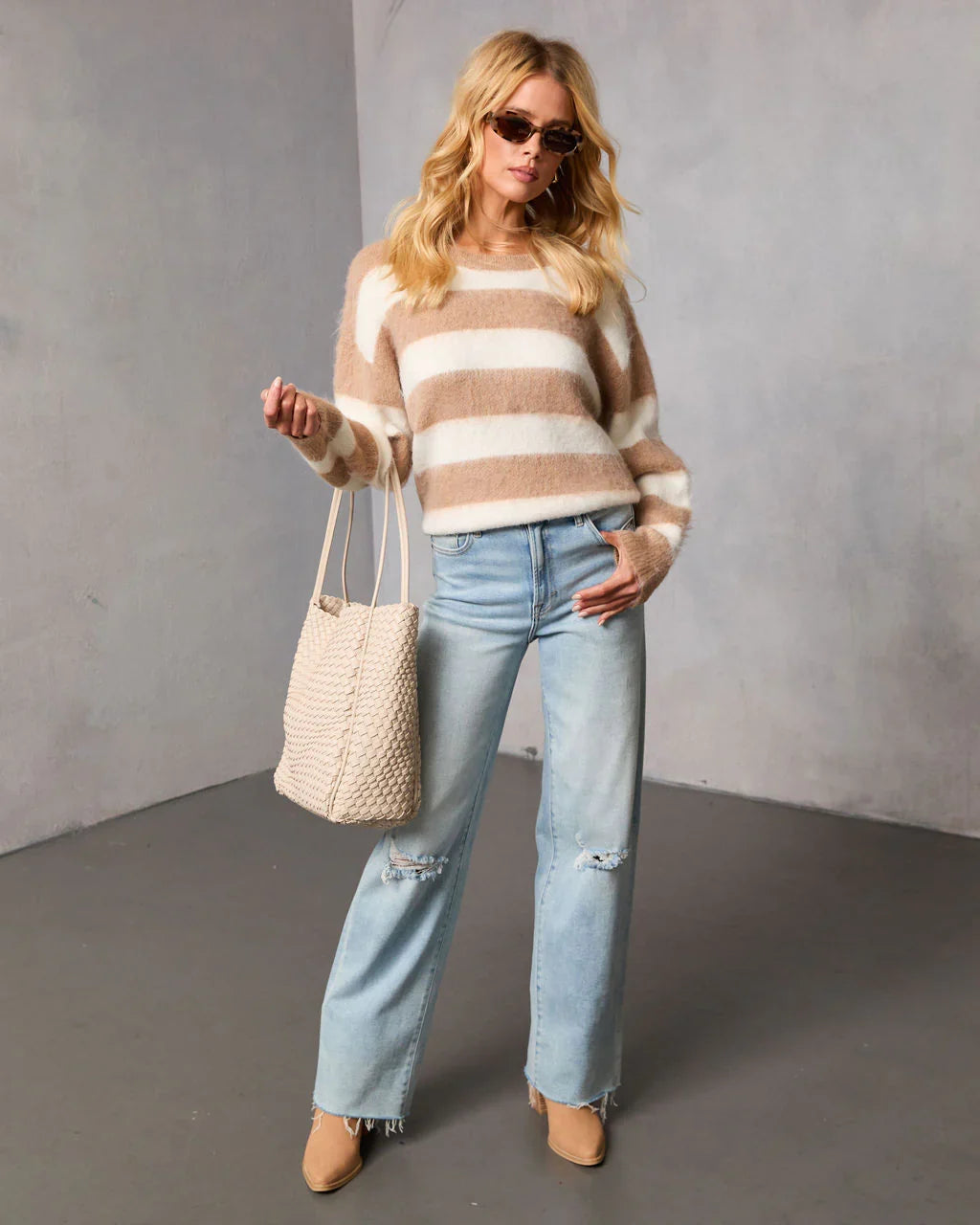 Mariko Fuzzy Knit Striped Sweater
