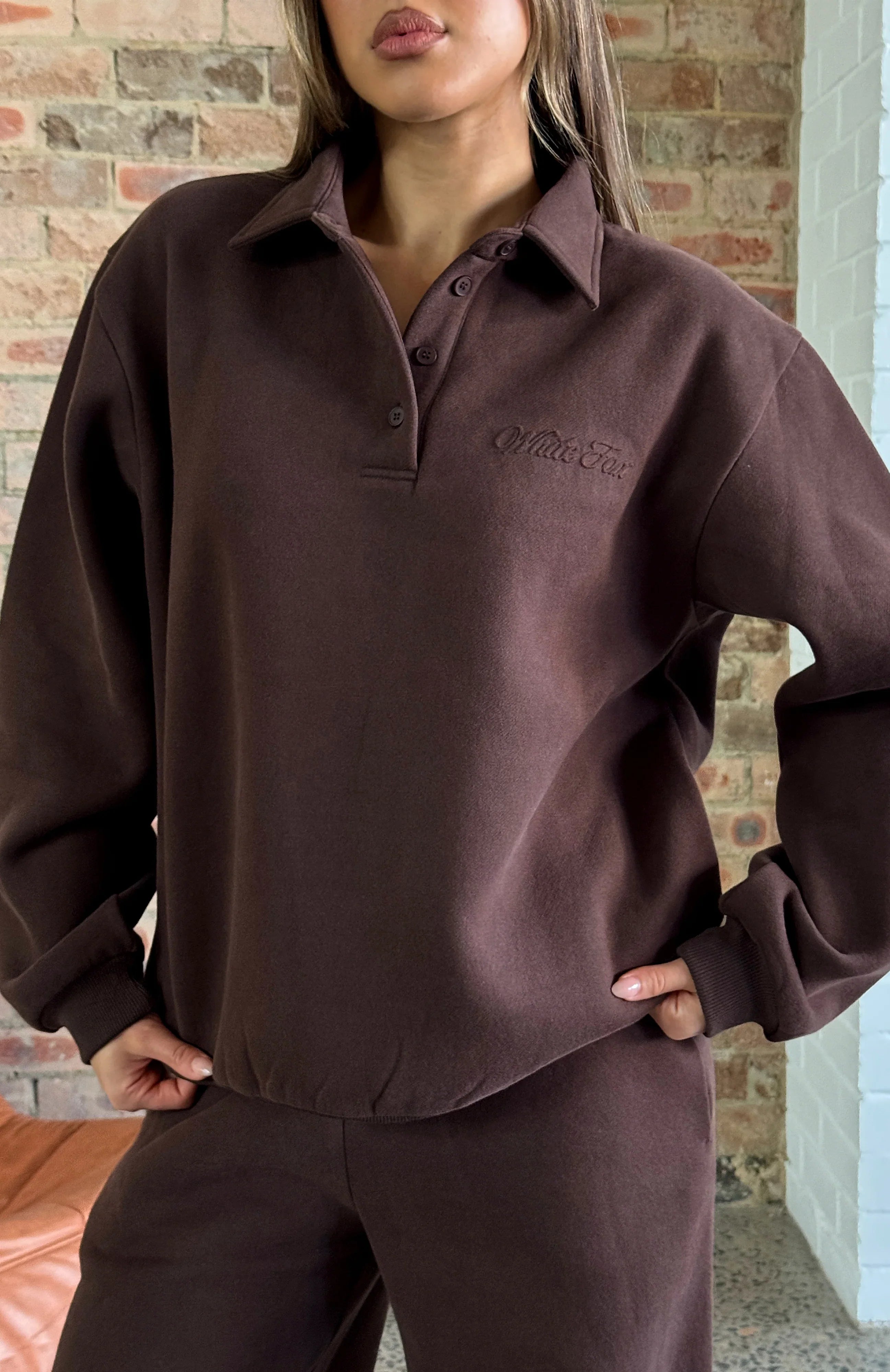 Chill Moves Oversized Henley Sweater Chocolate