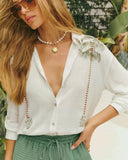 Palm Ritual Embroidered Linen Button Down Top