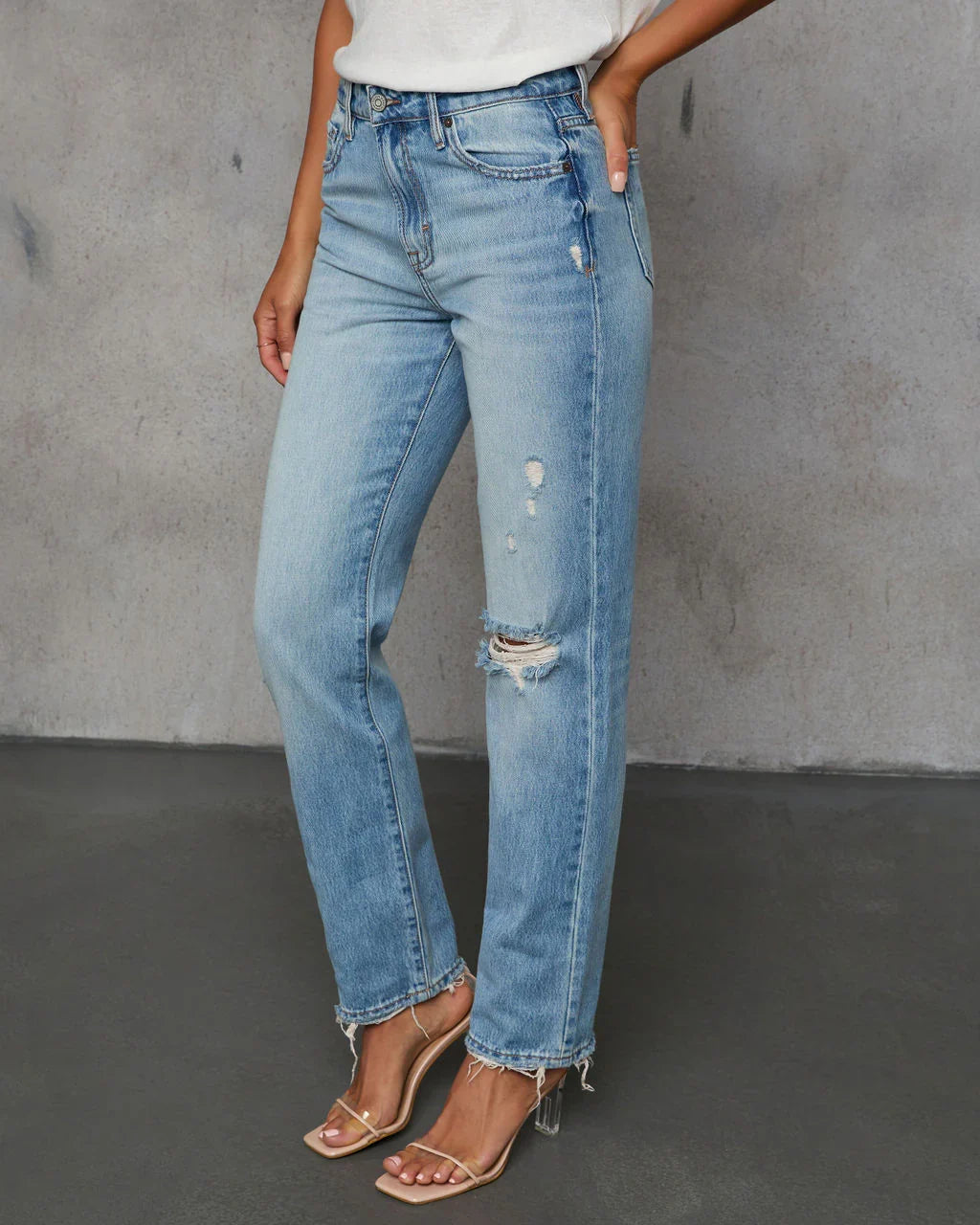 Grazie Rigid Cropped High Rise Distressed Jeans