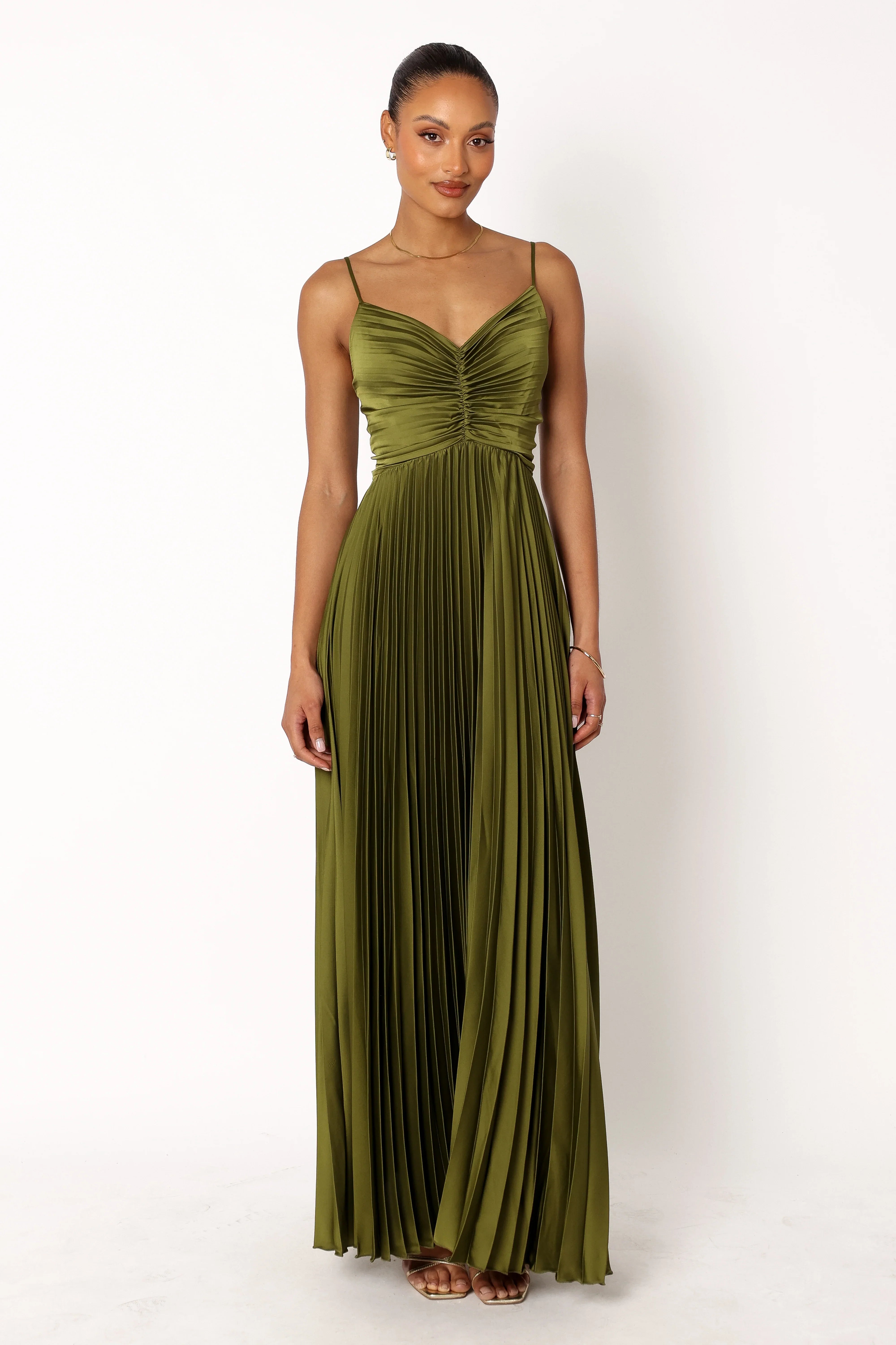 Naira Pleated Maxi Dress Palm Green