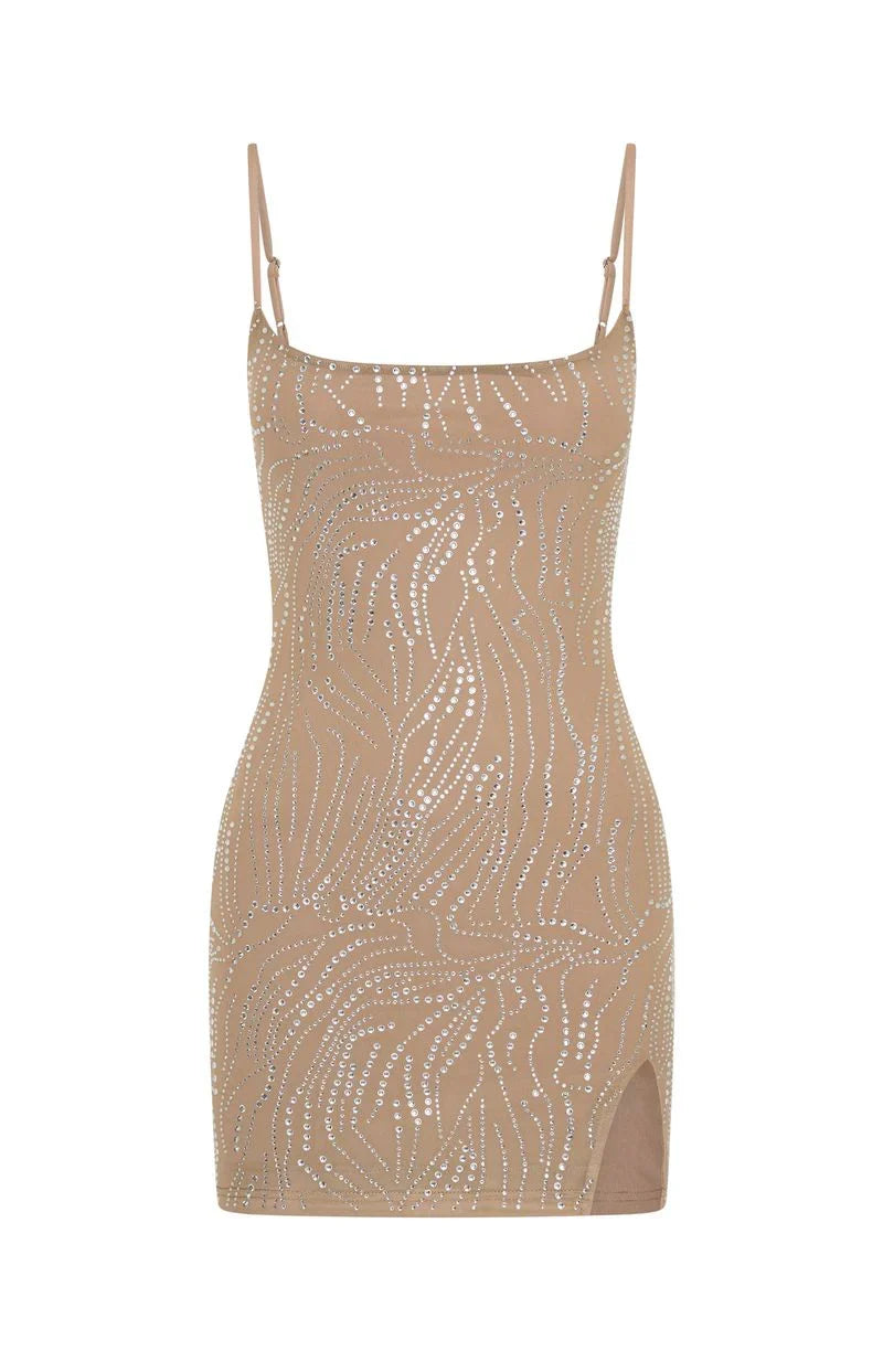 Timeless Passion Embellished Mini Dress Champagne