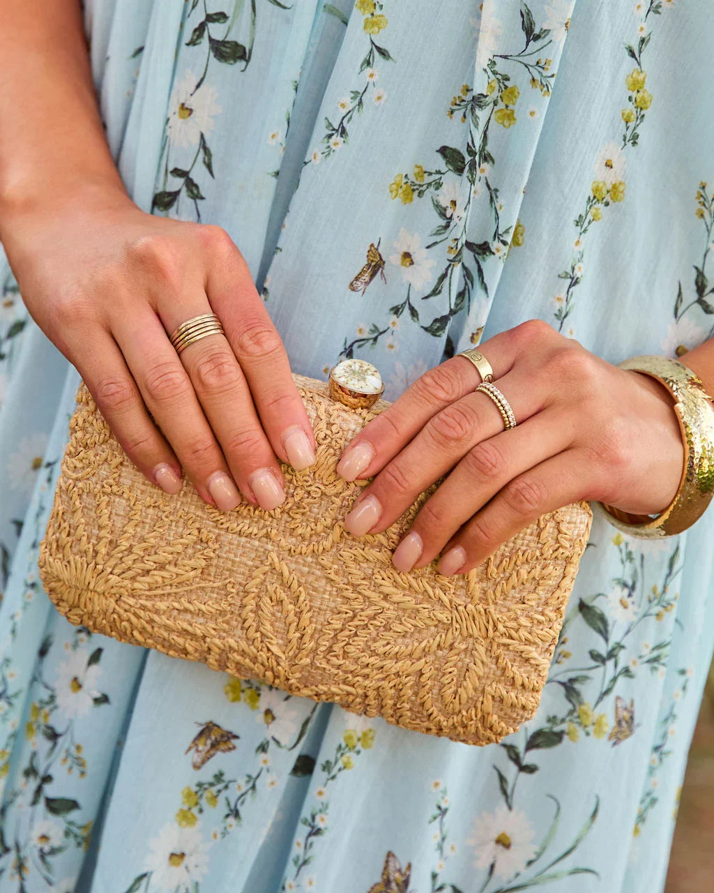 Emersen Floral Embroidered Straw Clutch