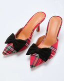Ashby Plaid Print Velvet Bow Mules