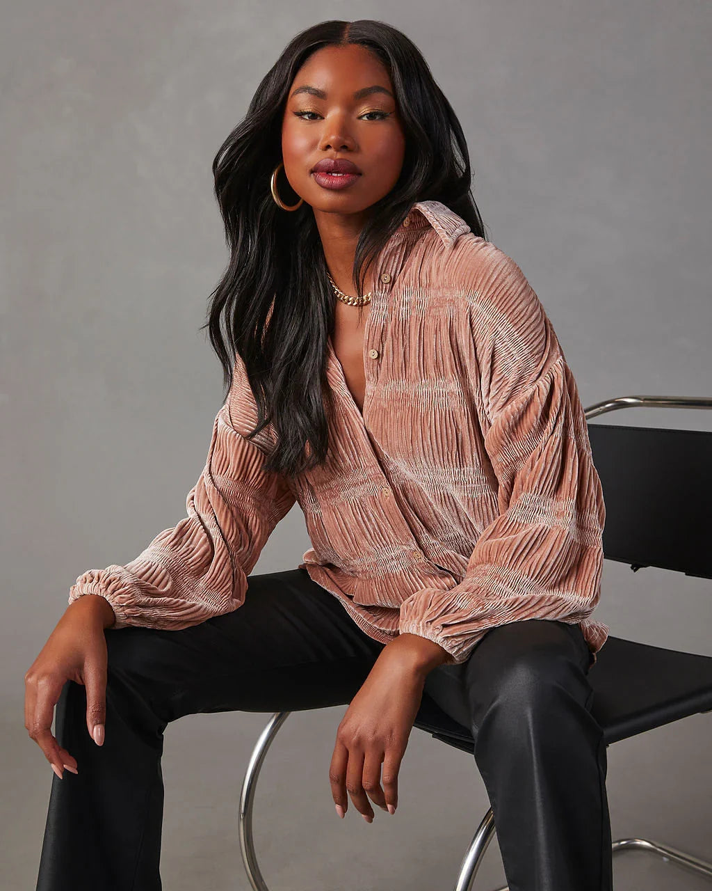 Bette Textured Velvet Button Down Top