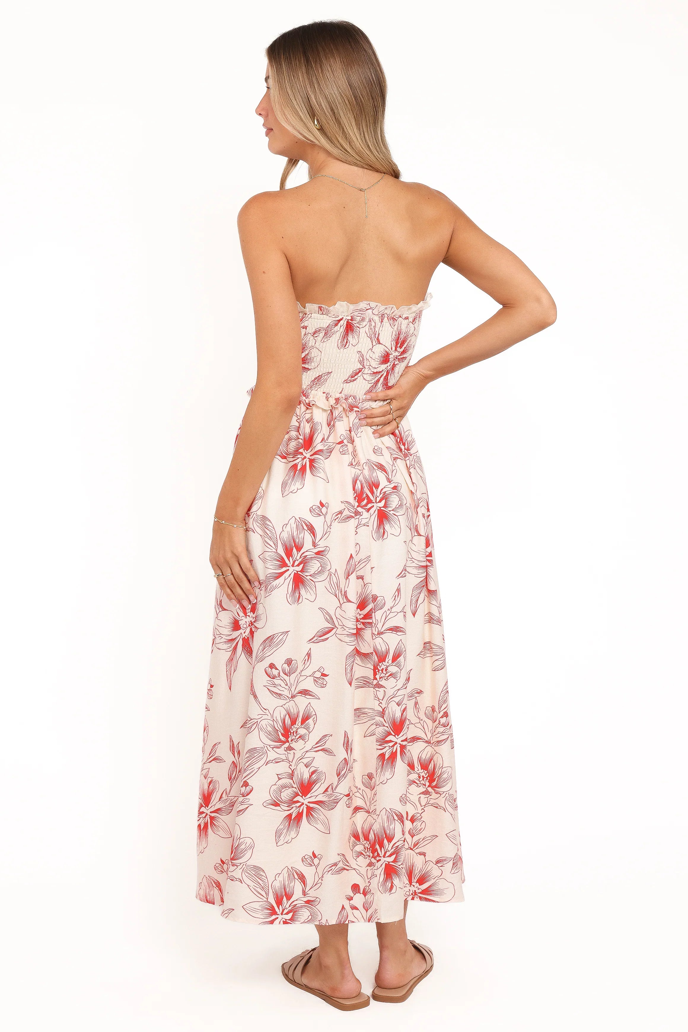Avania Strapless Midi Dress Red Floral
