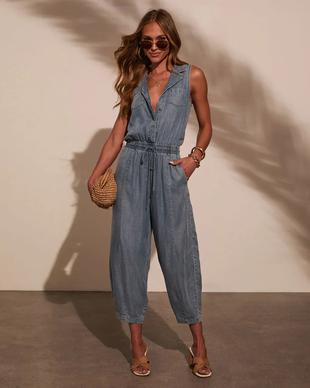 Hollie Drawstring Denim Jumpsuit