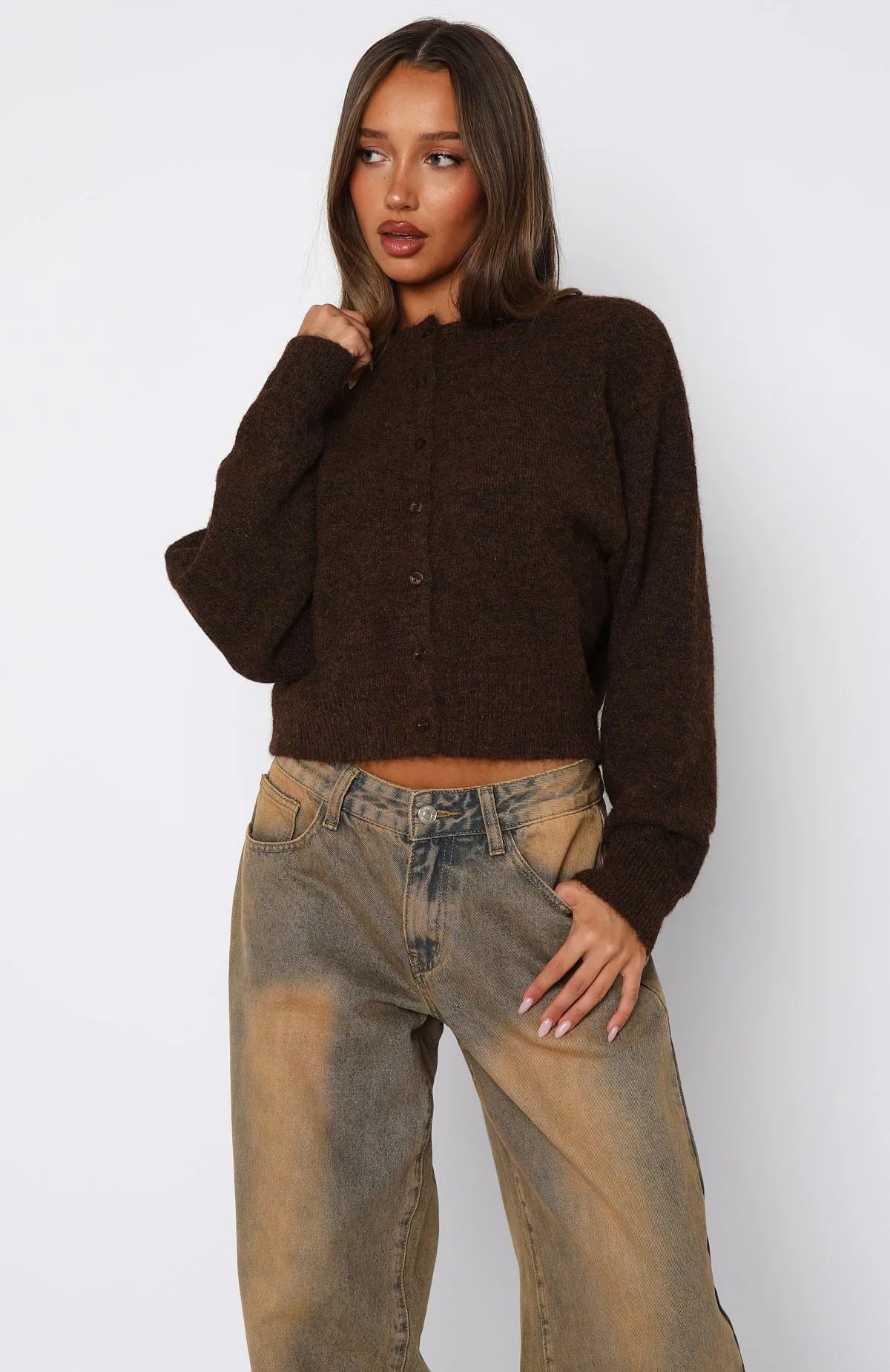 Warm Whispers Knit Cardigan Chocolate