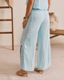 Sunlit Palm Drawstring Relaxed Eyelet Trim Pants