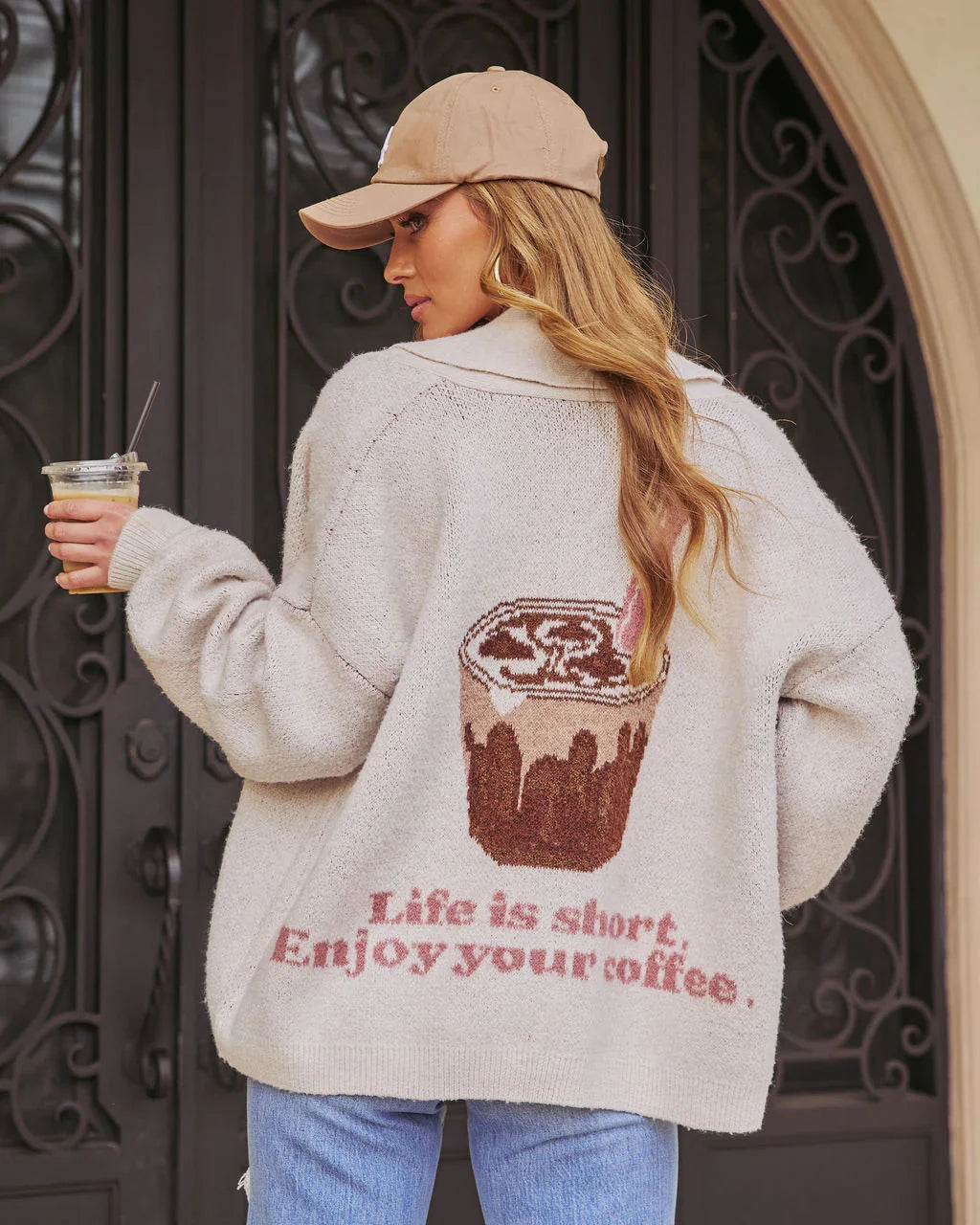 Morning Brew Intarsia Knit Coffee Cardigan